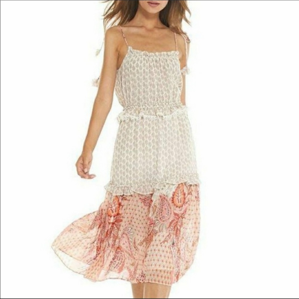 MISA LOS ANGELES Dionica Cream Boho Paisley Floral Printed Tassel Midi Dress